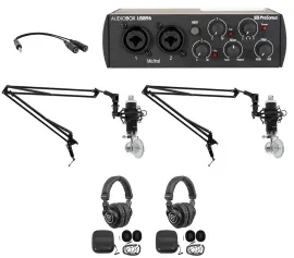 2-Person Podcast Podcasting Kit w/ AUDIOBOX+Headphones+Mics+Boom Arms