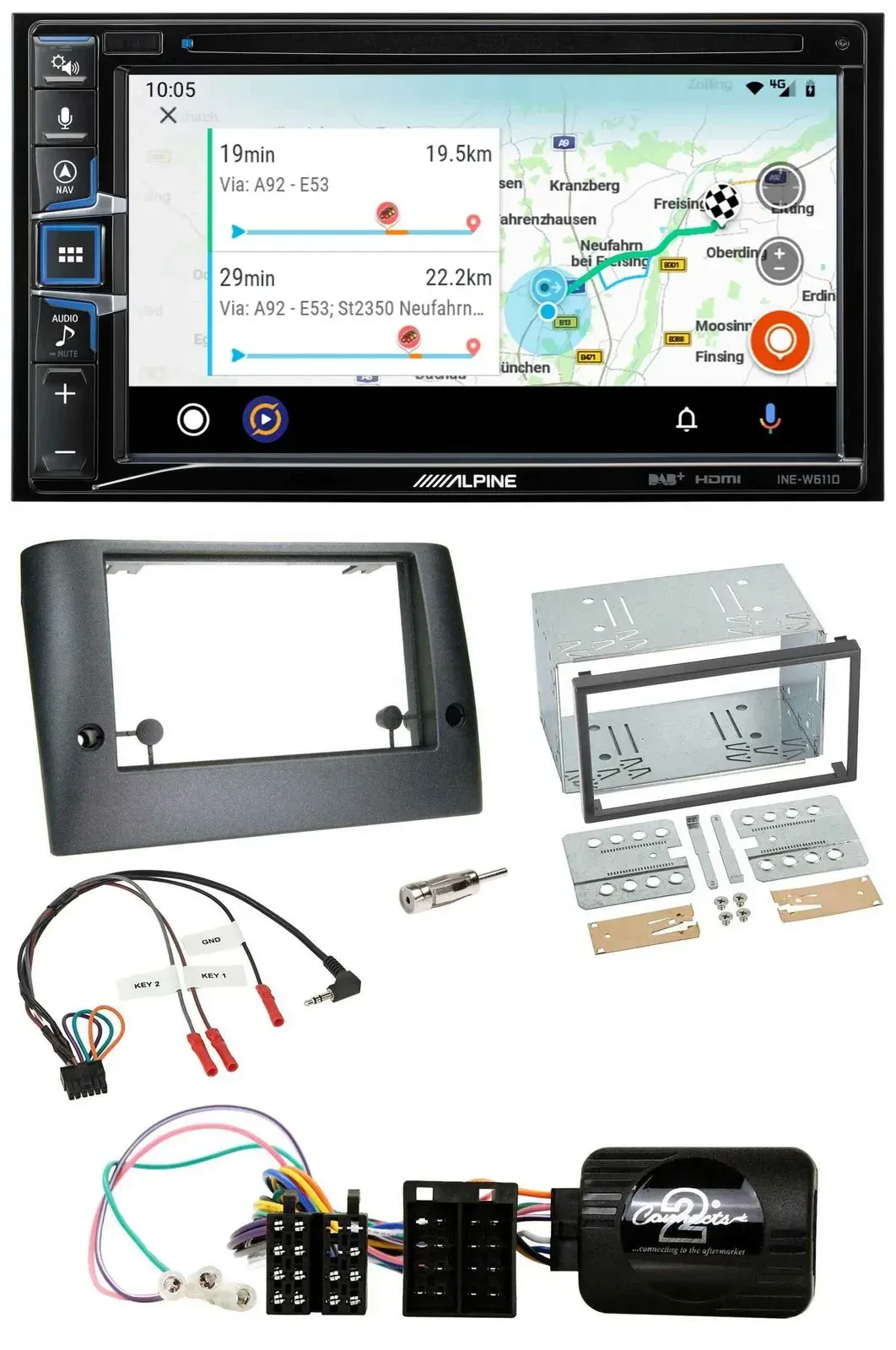 Автомагнитола Alpine 2DIN Bluetooth USB DAB TMC с навигацией для Fiat Stilo 2005–2007