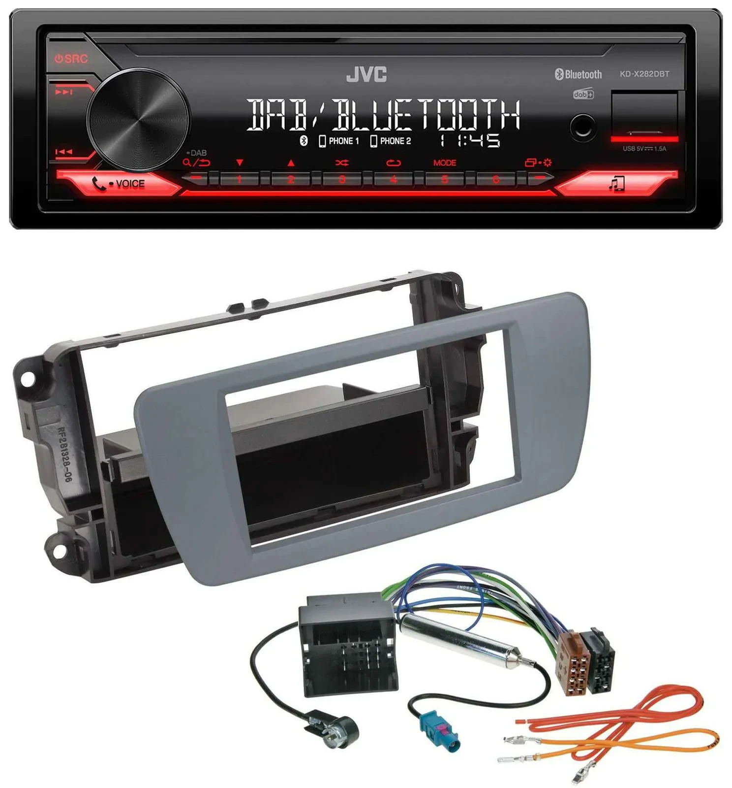 JVC Bluetooth USB DAB MP3 Autoradio für Seat Ibiza (ab 08) conemaragrau