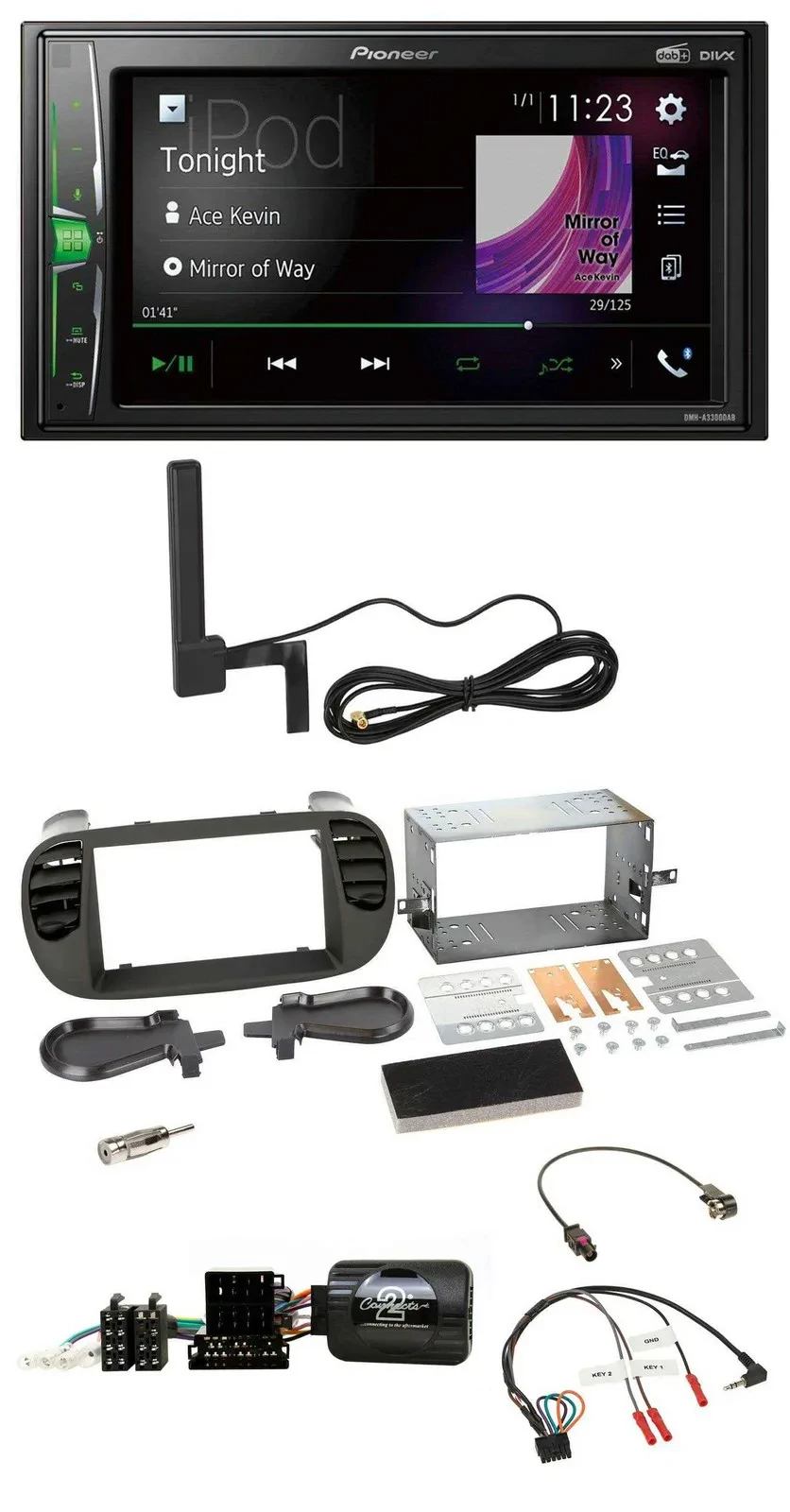 Pioneer MP3 DAB Lenkrad 2DIN Bluetooth Autoradio für Fiat 500 08-15 soft touch
