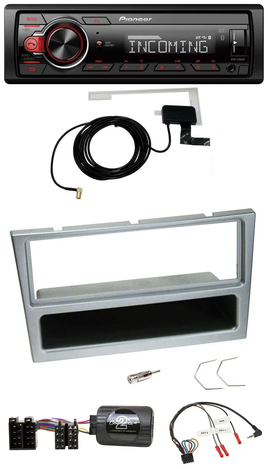 Автомагнитола Pioneer DAB, Bluetooth, USB для Opel Corsa C (2000–2004), серебристая, с поддержкой кнопок на руле