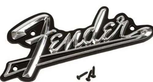 Genuine Fender Amplifier Parts - Blackface Metal Amp Logo Plate with Screws