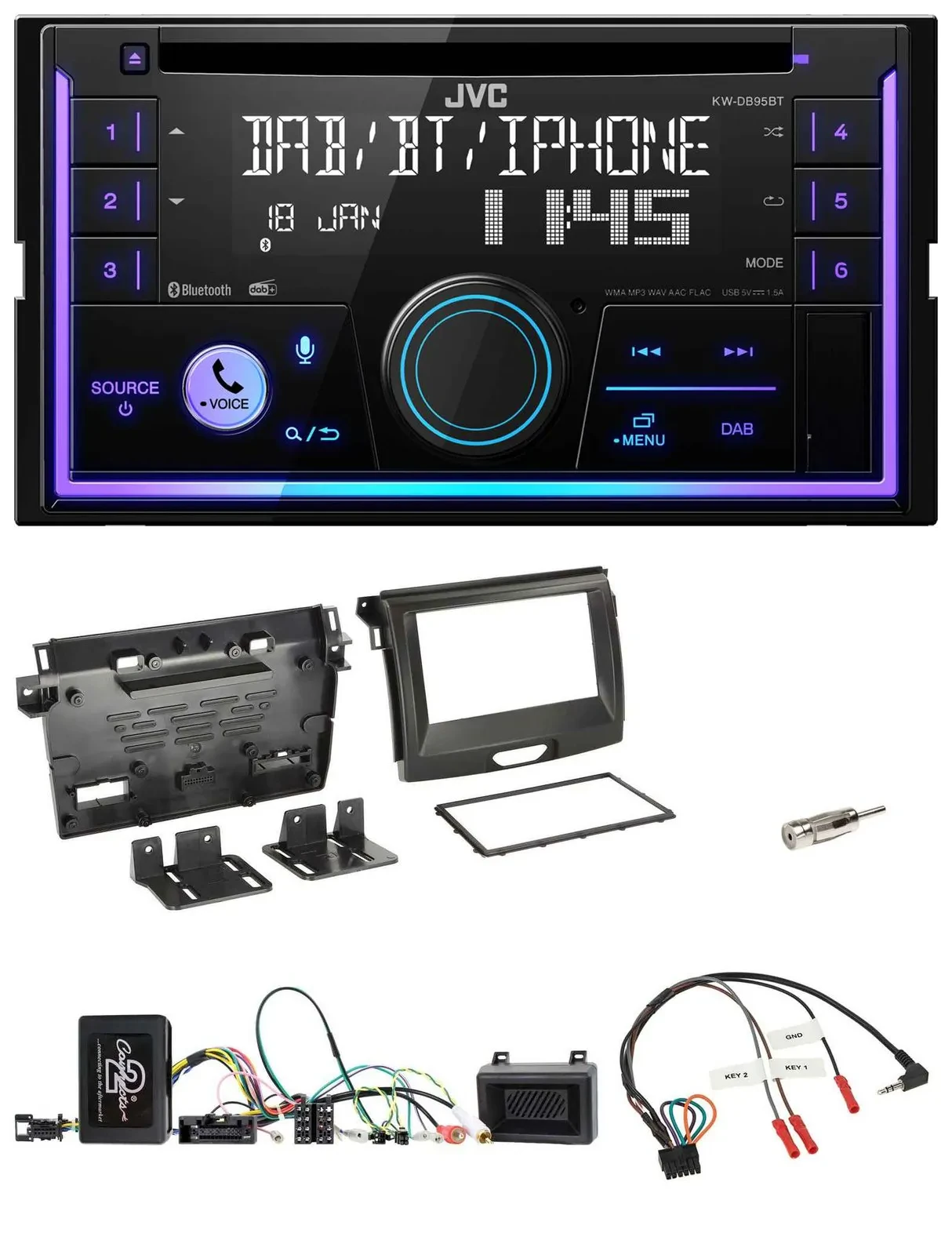 JVC Lenkrad USB 2DIN DAB Bluetooth CD Autoradio für Ford Ranger 2AB ab 04/2015