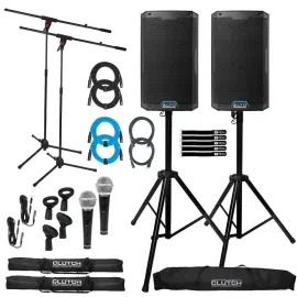 Alto Professional TS408XUS 8" Powered Active DJ PA Speakers Pair w Stands & Mics