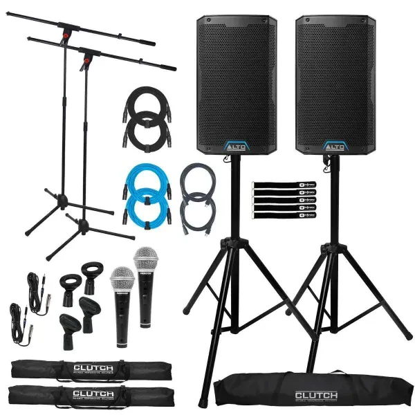 Alto Professional TS408XUS 8" Powered Active DJ PA Speakers Pair w Stands & Mics