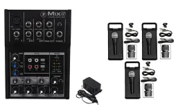 Mackie Mix5 Compact 5-Channel PA Mixer+(3) Microphones+(3) XLR Cables