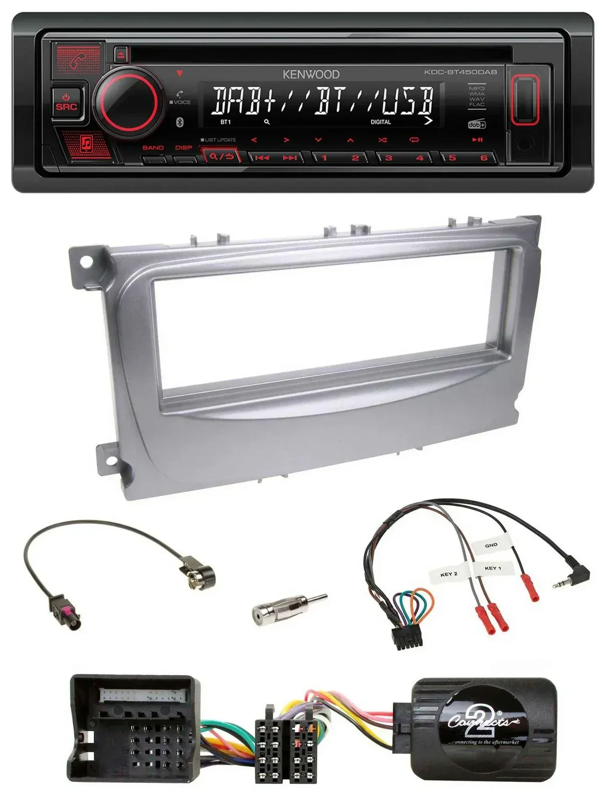 Автомагнитола Kenwood CD USB Bluetooth DAB для Ford S-Max/Mondeo (2007–2014)