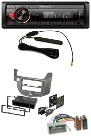 Pioneer MP3 DAB 1DIN AUX USB Autoradio für Honda Jazz (ab 2009) - silber