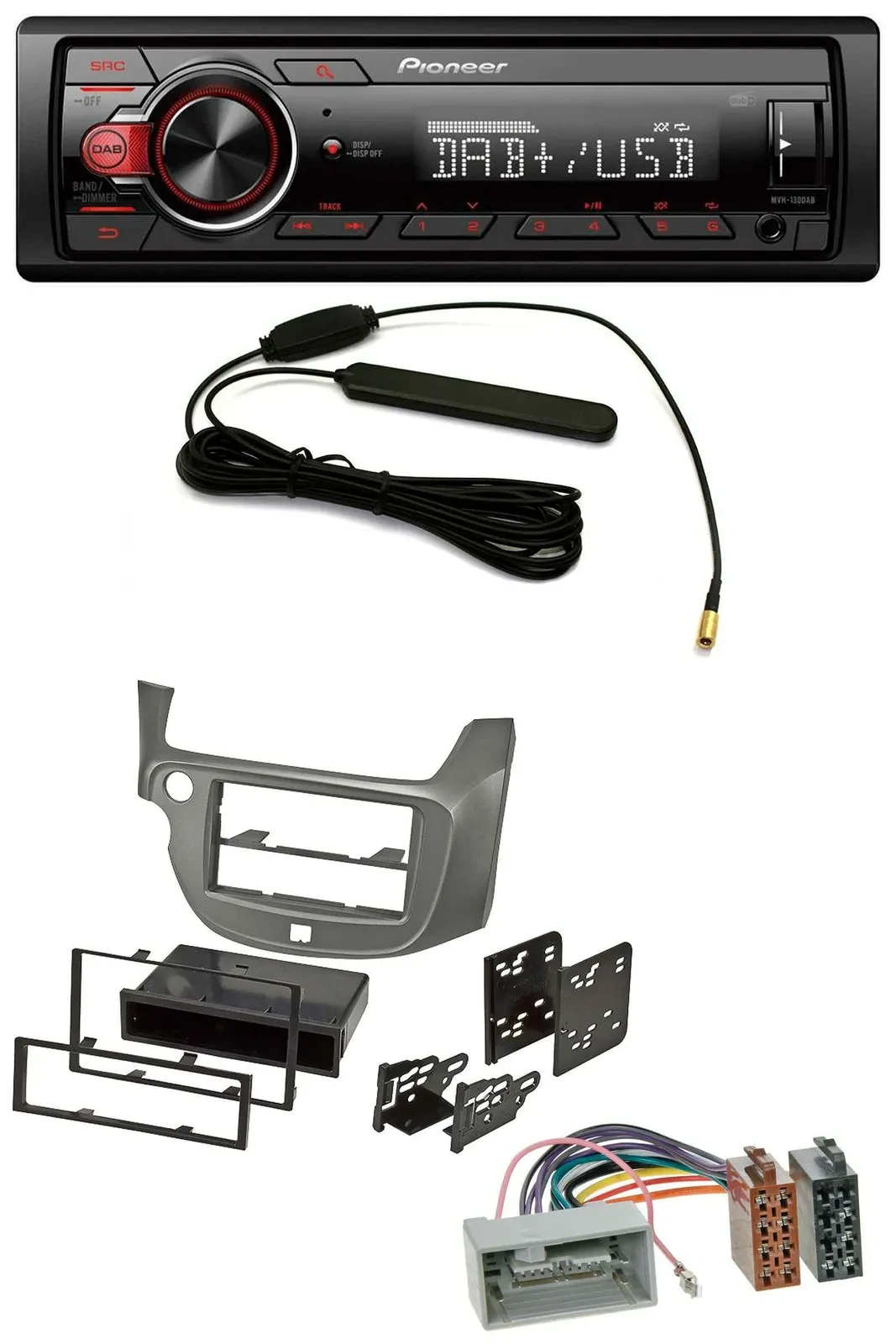 Pioneer MP3 DAB 1DIN AUX USB Autoradio für Honda Jazz (ab 2009) - silber