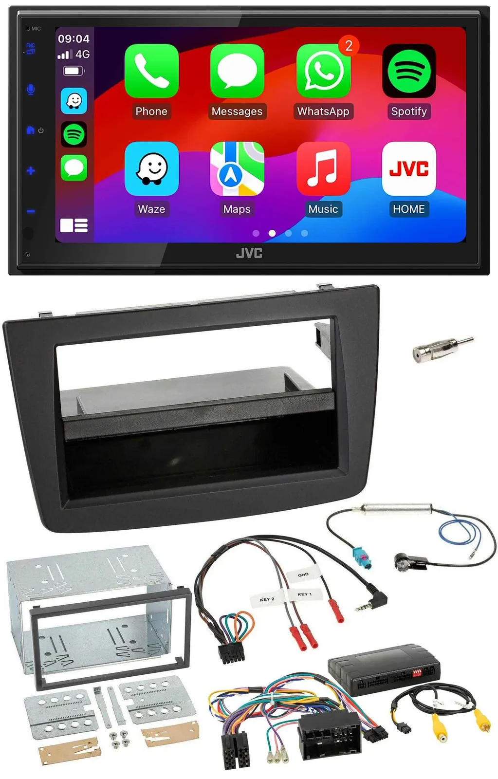 Автомагнитола JVC 2DIN, Bluetooth, USB, DAB, совместима с кнопками на руле, для Alfa Romeo Mito (2014–2018), с адаптером Infoadapt