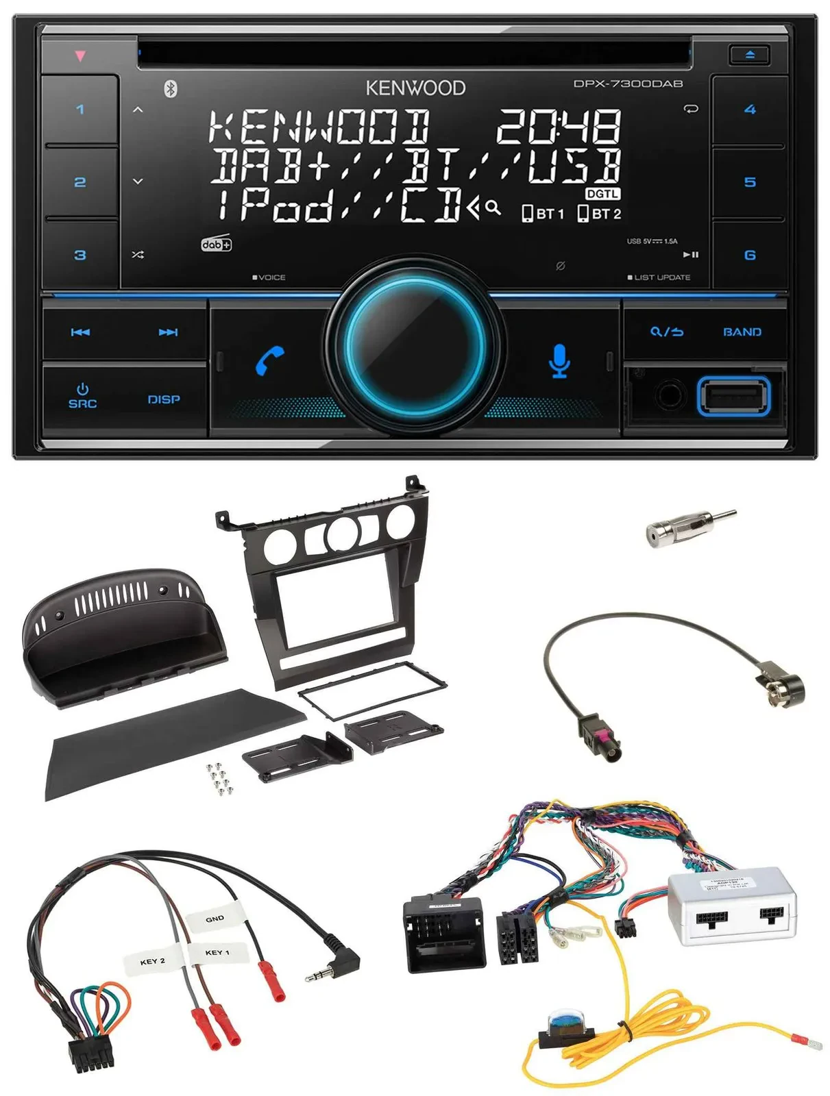 Автомагнитола для BMW 5 Series (E60) 2007 Kenwood 2-DIN, CD, DAB, USB, Bluetooth, управление с руля, без iD