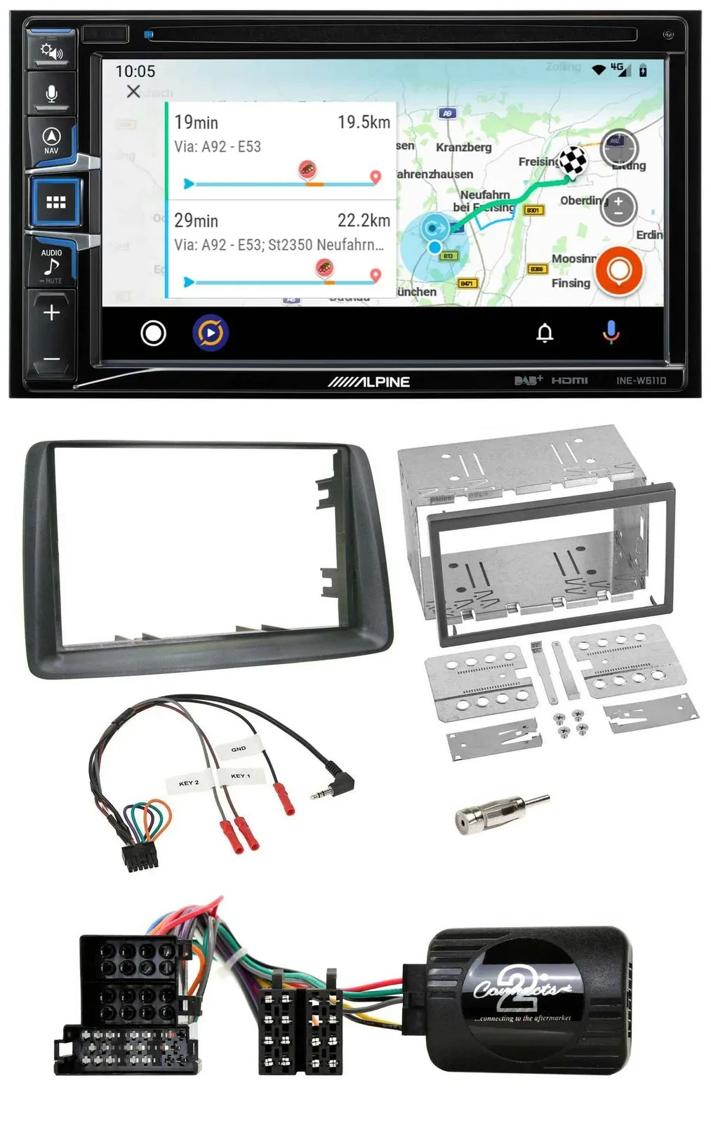 Alpine Bluetooth TMC USB DAB 2DIN Lenkrad Navigation für Fiat Panda 2004-2007 gr