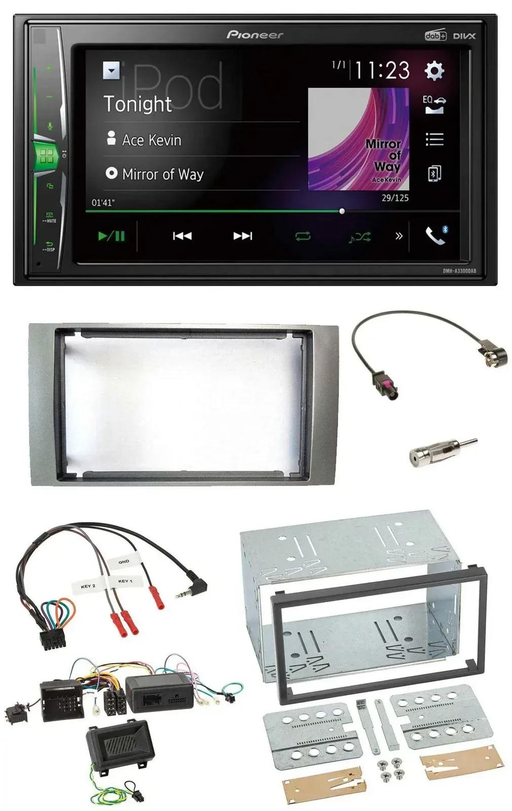 Автомагнитола Pioneer 2DIN, DAB, USB, Bluetooth, для Ford Kuga 2008–2012, серебристая, поддержка управления с руля