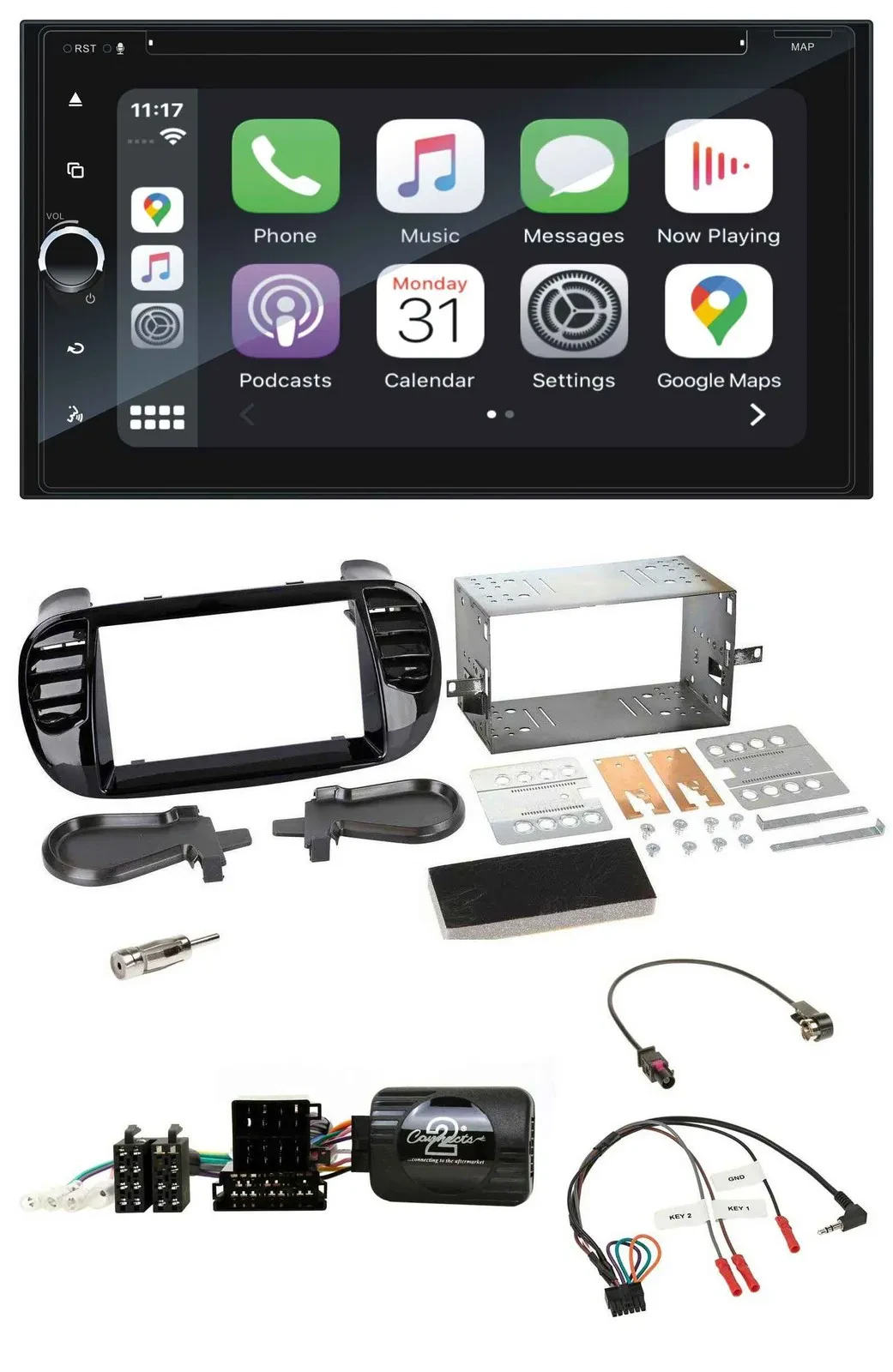 Blaupunkt DAB Lenkrad TMC Bluetooth USB 2DIN Navigation für Fiat 500 Fakra 08-15