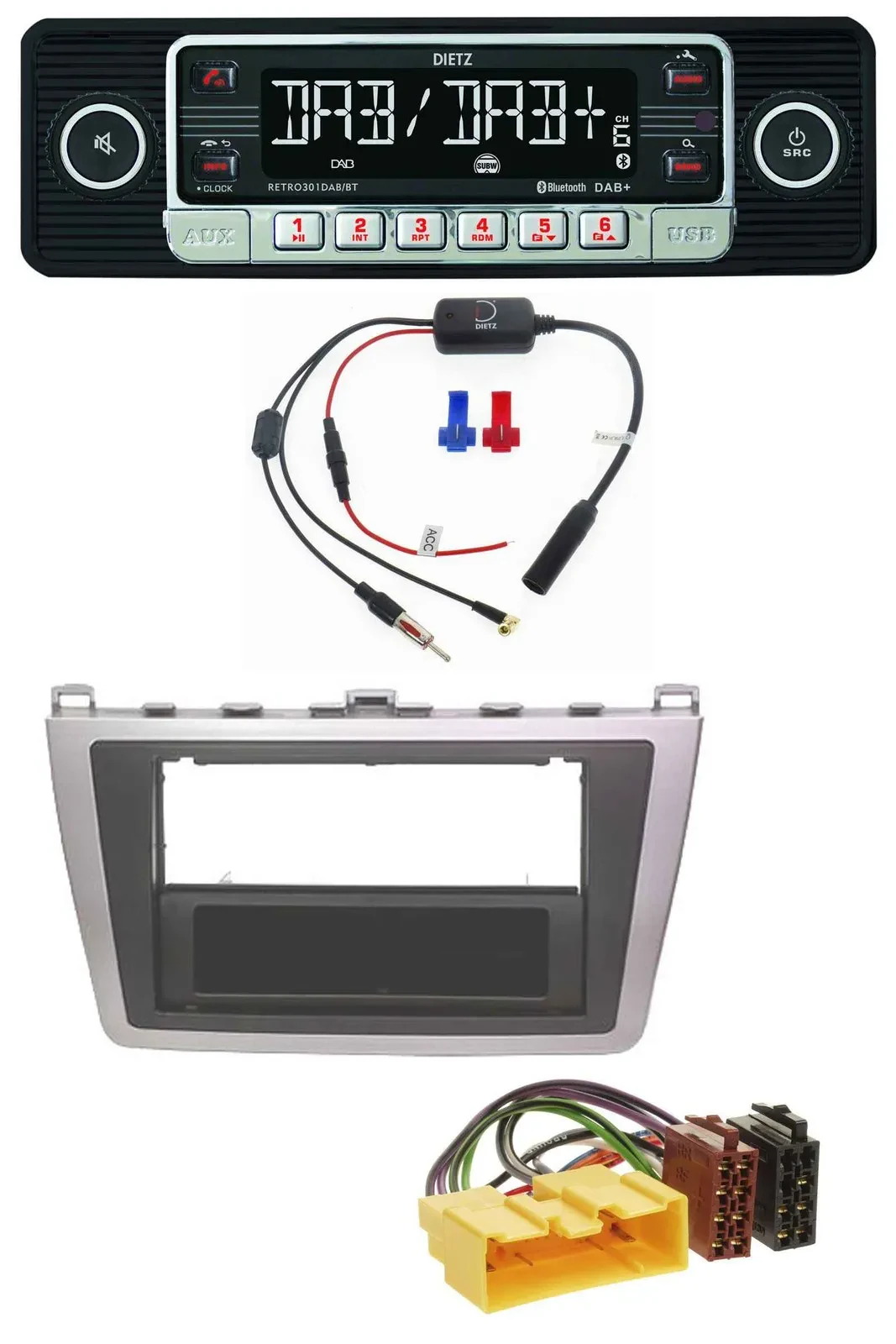 Dietz MP3 DAB Bluetooth USB Autoradio für Mazda 6 (08-12) silber schwarz