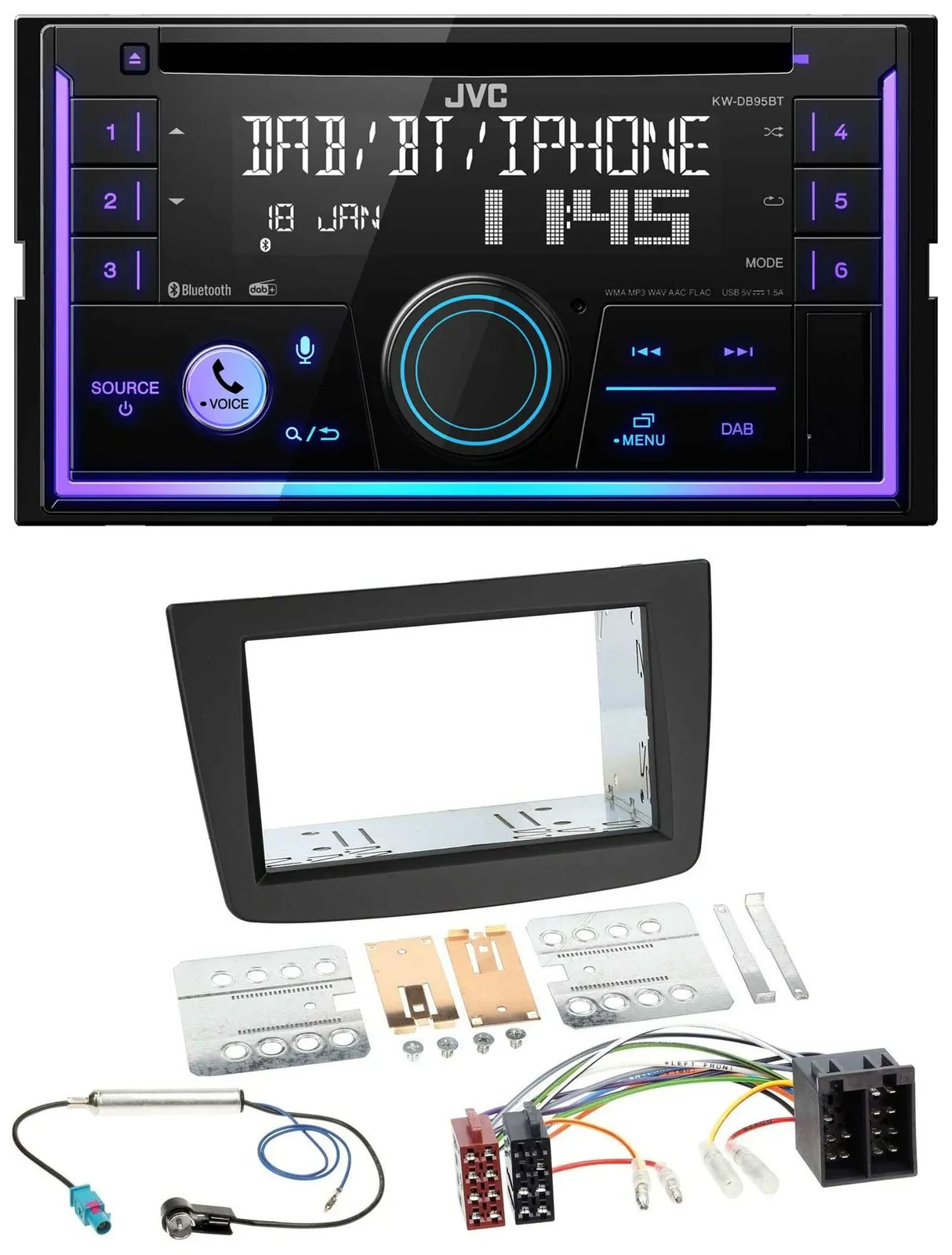 JVC MP3 USB 2DIN DAB Bluetooth CD Autoradio für Alfa Romeo Mito 08-14 955 ISO sc
