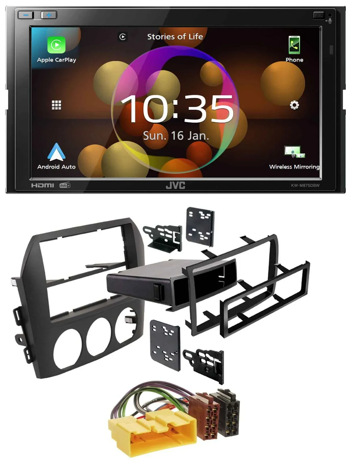 Автомагнитола JVC 2DIN, DAB, MP3, Bluetooth, USB для Mazda MX-5 NC (2005–2008)