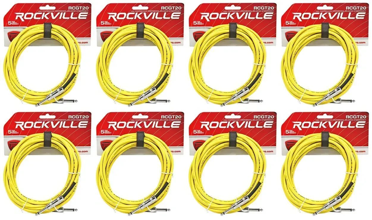 Инструментальный кабель Rockville RCGT20Y Yellow 6.1 м (8 штук)