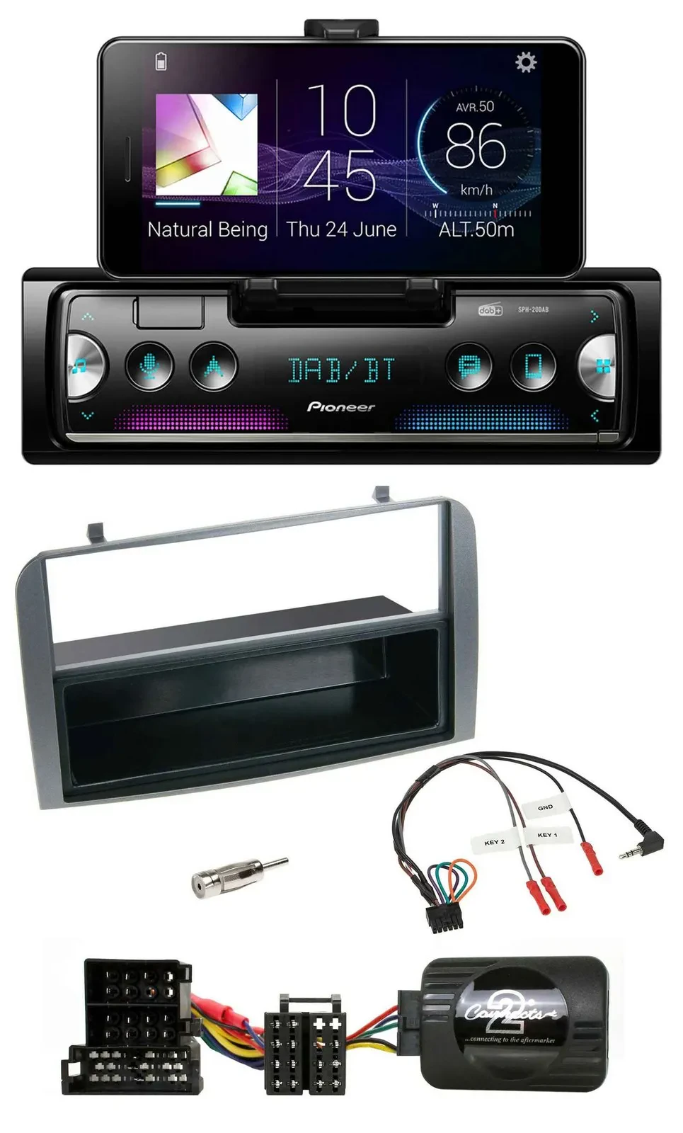 Pioneer USB Lenkrad Bluetooth DAB Autoradio für Alfa 147 GT anthrazit Ablage