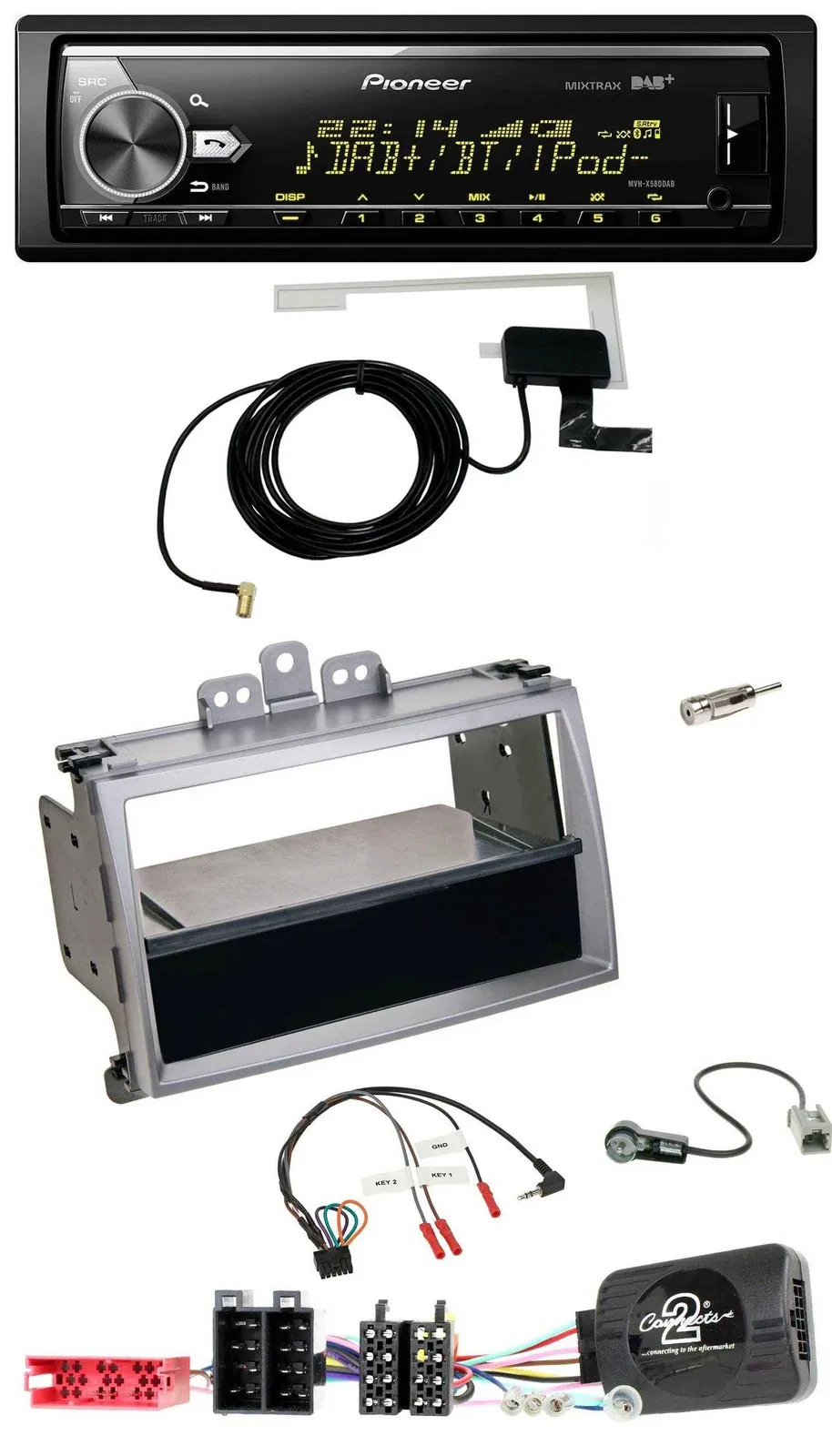 Pioneer Bluetooth DAB USB Lenkrad Autoradio für Hyundai i20 ISO 2009-2011 silber