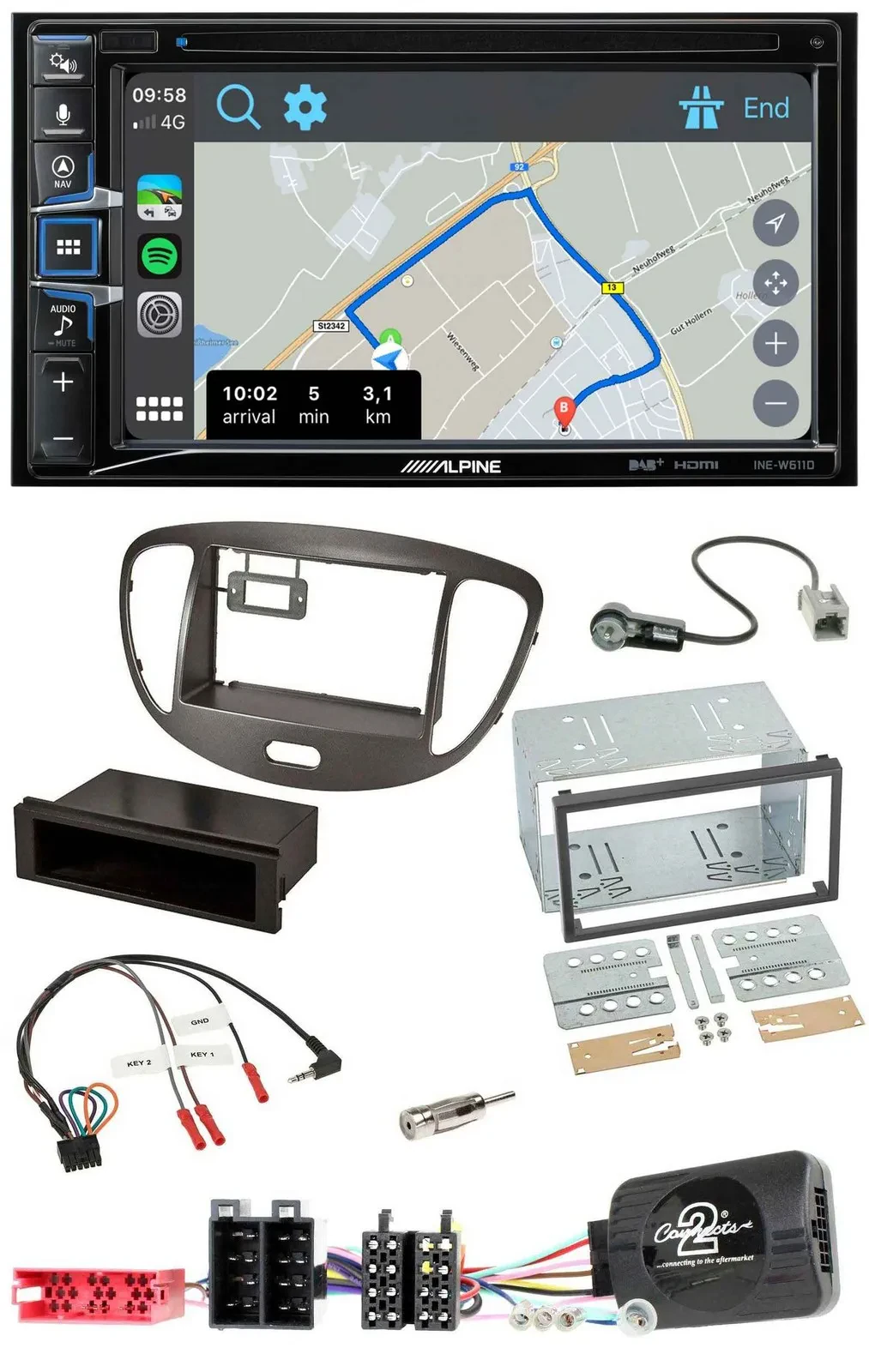 Alpine DAB TMC Bluetooth 2DIN USB Lenkrad Navigation für Hyundai i10 2009-13 dun