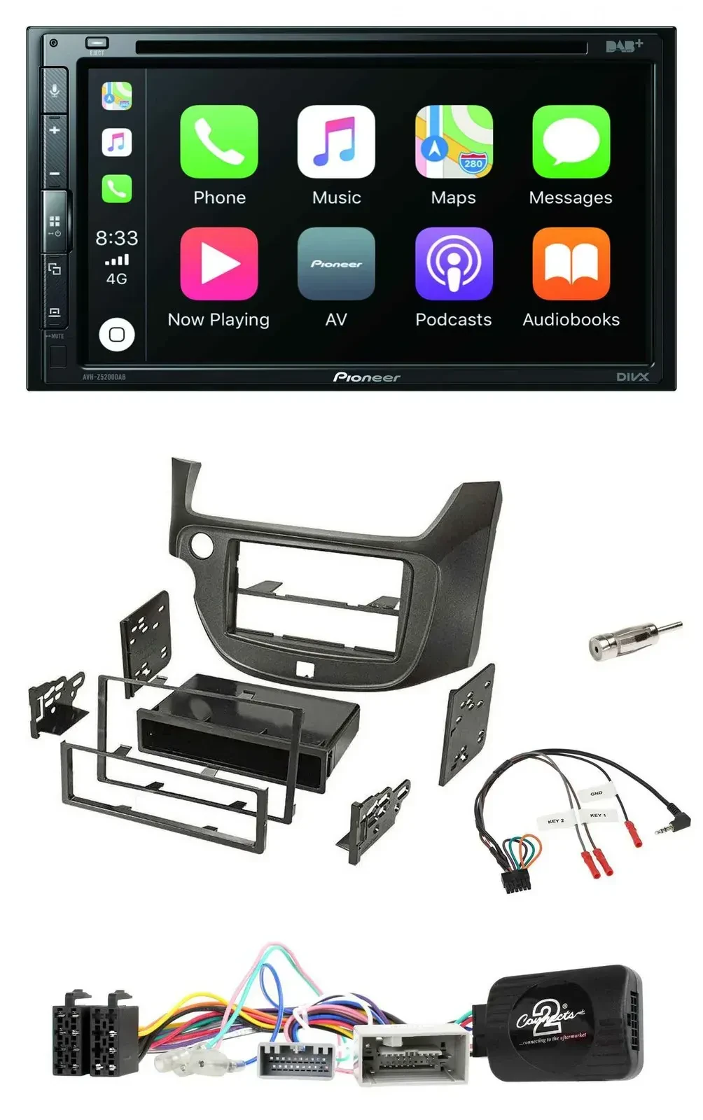 Автомагнитола для Honda Jazz (с 2014) Pioneer 2-DIN DVD DAB Bluetooth USB темная