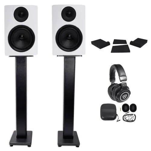 Pair Rockville APM6W 6.5" 350W Powered Studio Monitors+Stands+Pads+Headphones