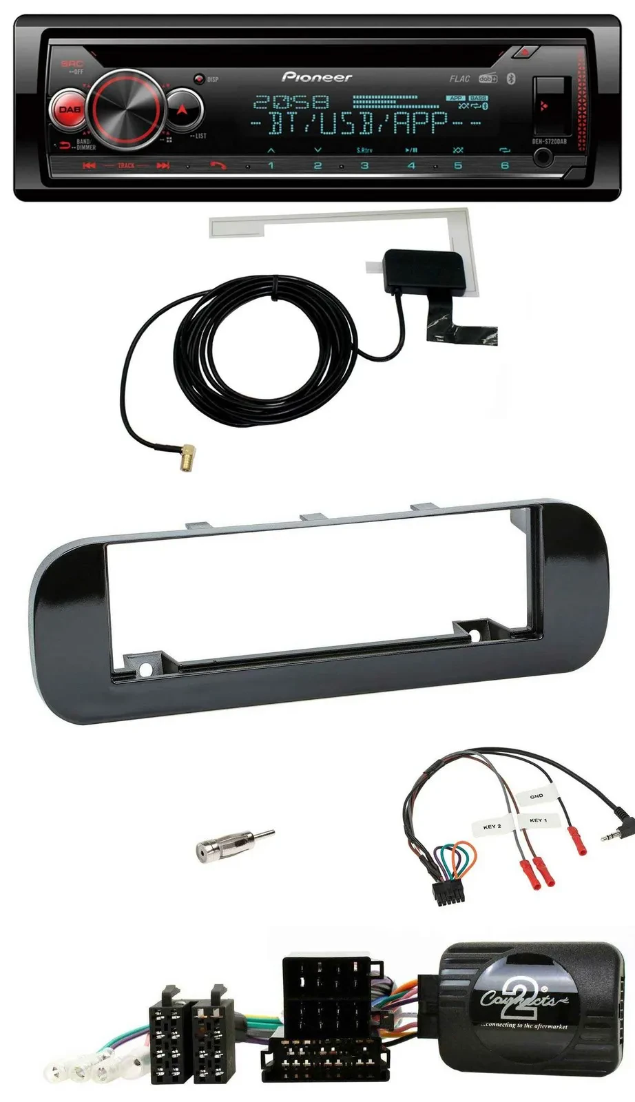Автомагнитола Pioneer для Fiat Panda (2012–2020) DAB, CD, USB, Bluetooth, черный, глянец