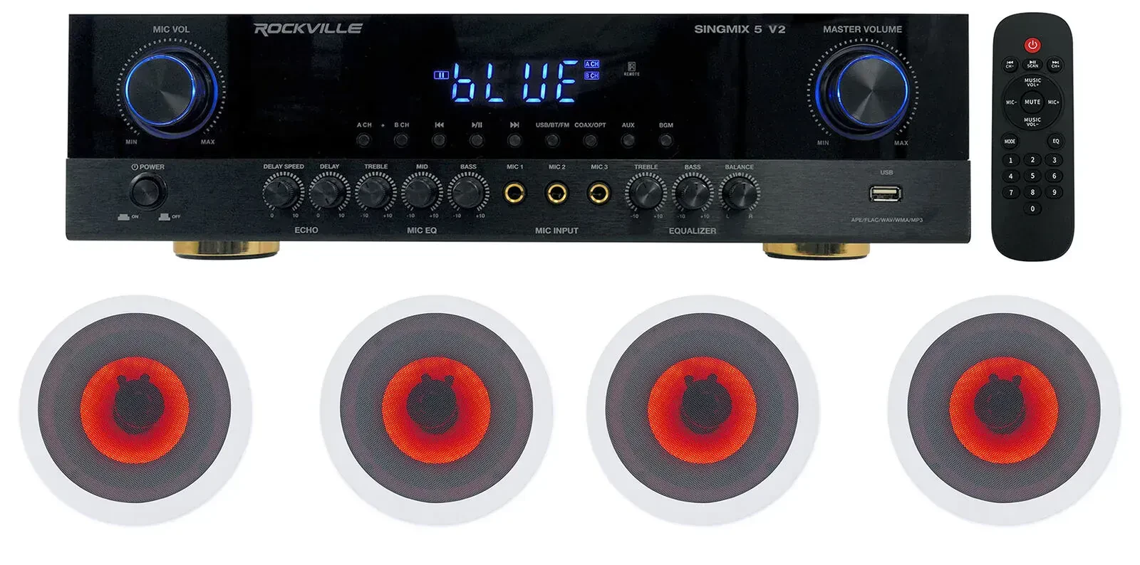 Потолочная акустика Rockville SINGMIX 5+(2) HC65-LED Comm Black с усилителем (4 штуки)