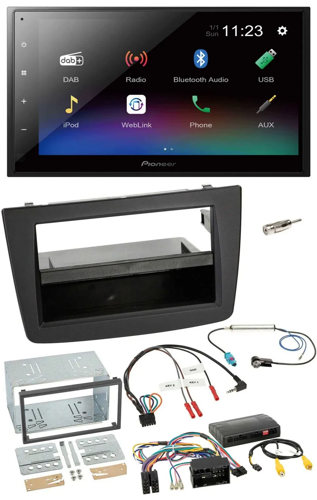 Автомагнитола для Alfa Romeo MiTo 2014–2018 Pioneer 2DIN, USB, Bluetooth, DAB, поддержка кнопок на руле