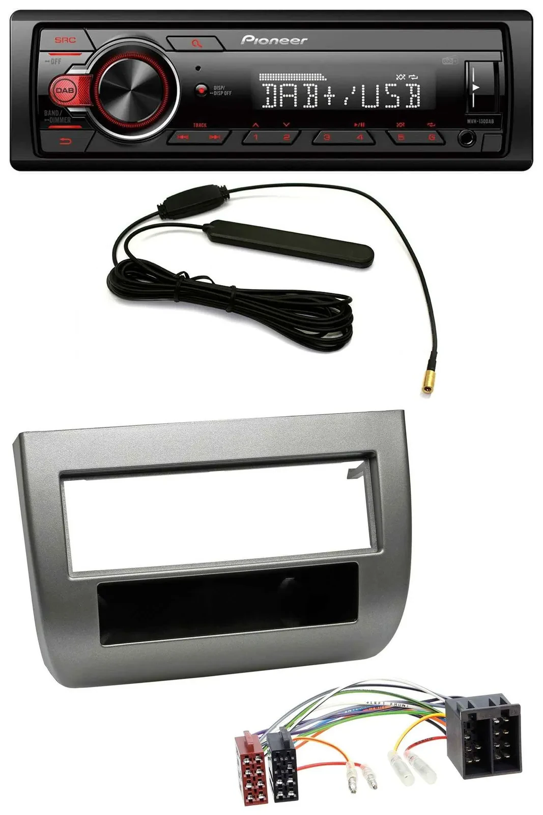 Автомагнитола Pioneer 1-DIN MP3 DAB USB AUX для Lancia Y (843, 2003–2011), темный серебристый металлик