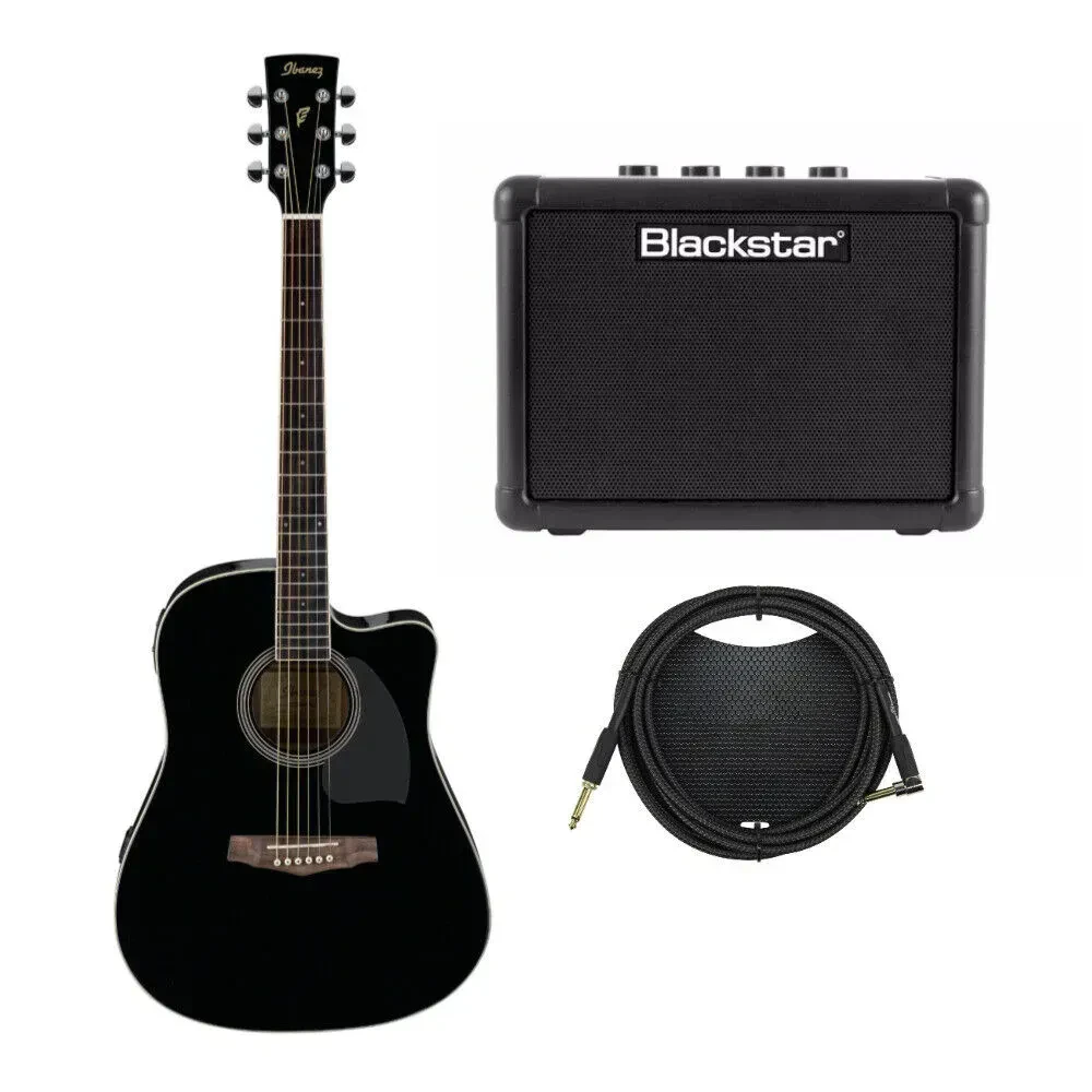 Ibanez Dreadnought Acoustic-Electric Guitar with Fly 3 Amp and Instrument Cable