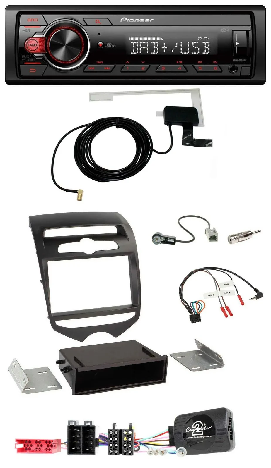 Автомагнитола для Hyundai ix20 Pioneer 1-DIN MP3, DAB, USB, поддержка кнопок на руле, для авто с ручным климат-контролем