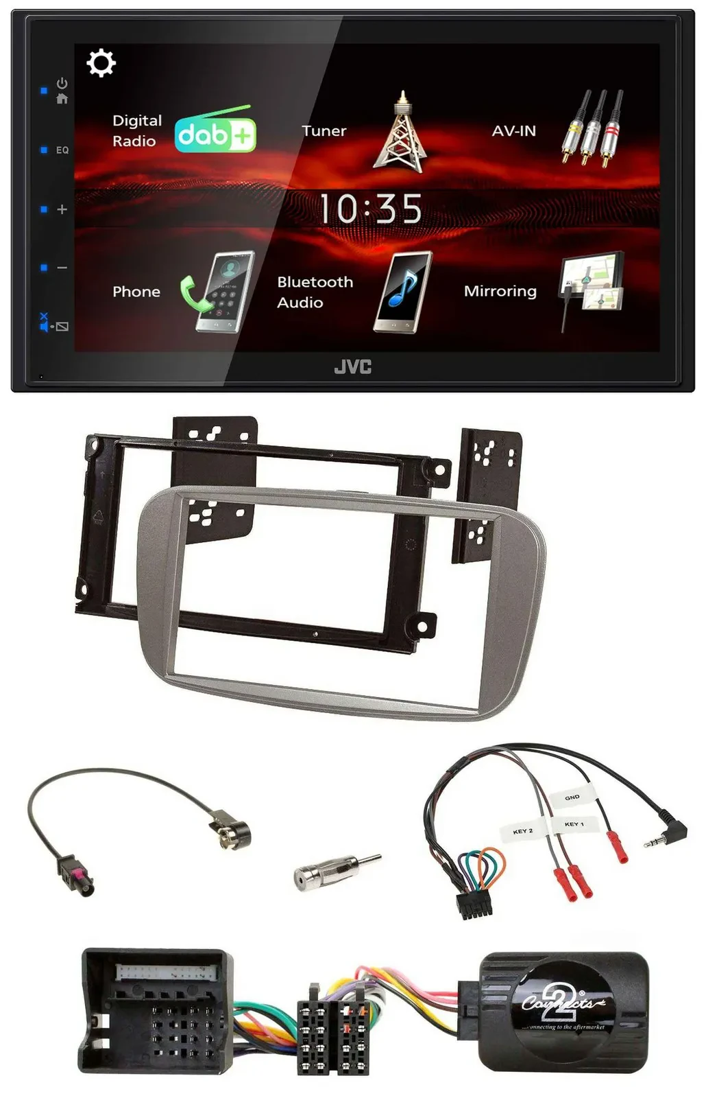 JVC USB Bluetooth Lenkrad DAB 2DIN Autoradio für Ford Focus Galaxy C-Max silber