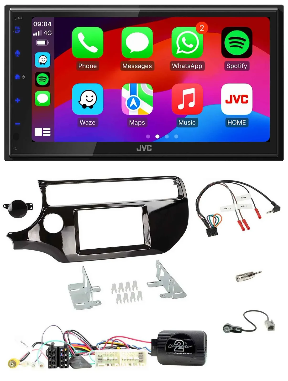 Автомагнитола JVC 2-DIN Bluetooth DAB USB для Kia Rio UB (2017–2023) черная (piano black)