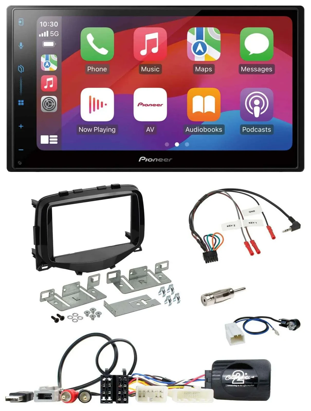 Автомагнитола для Toyota Aygo (2014–2021) Pioneer 2 DIN, DAB, USB, Bluetooth, поддержка кнопок на руле