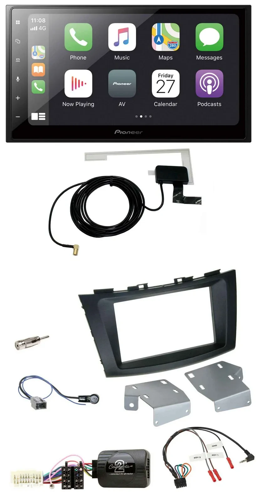 Автомагнитола для Suzuki Swift Pioneer 2DIN, USB, Bluetooth, DAB, поддержка кнопок на руле