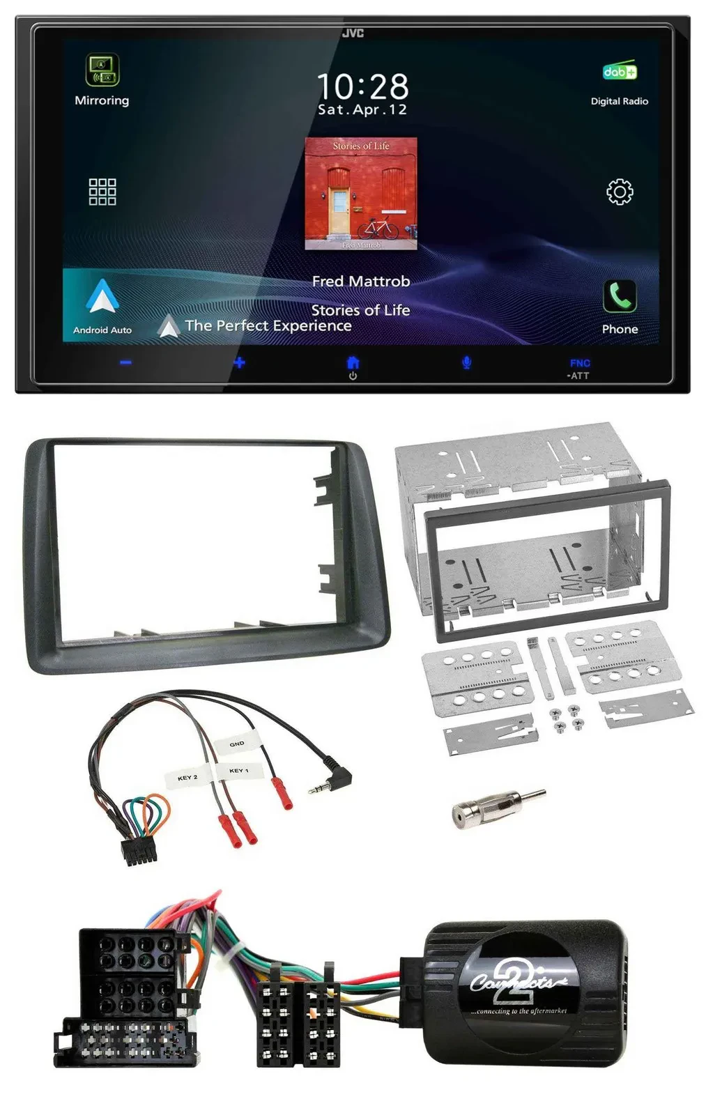 JVC USB Bluetooth 2DIN DAB Lenkrad Autoradio für Fiat Panda 2004-2007 grau