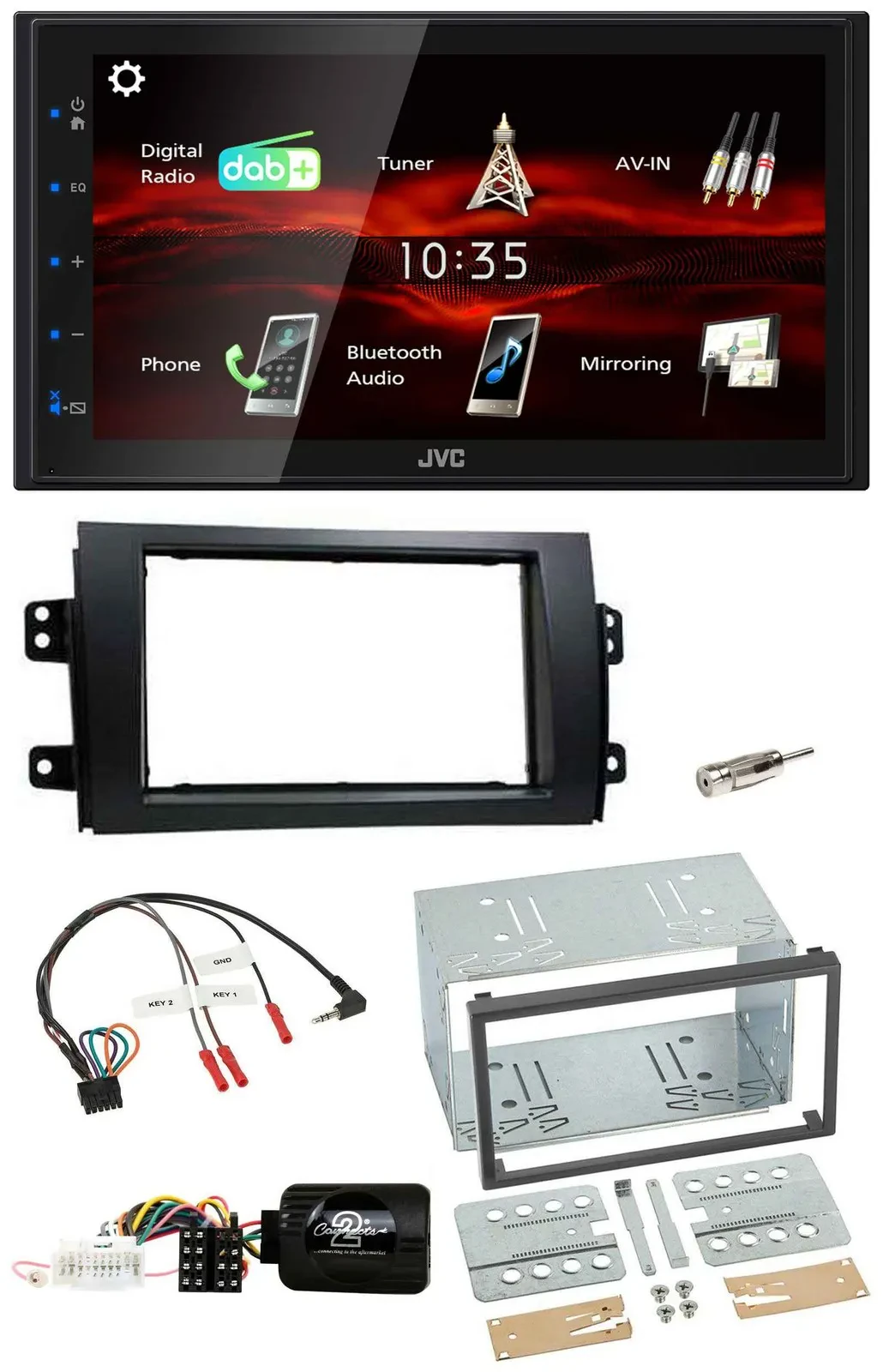 Автомагнитола JVC 2DIN USB Bluetooth DAB для Fiat Sedici / Suzuki SX4