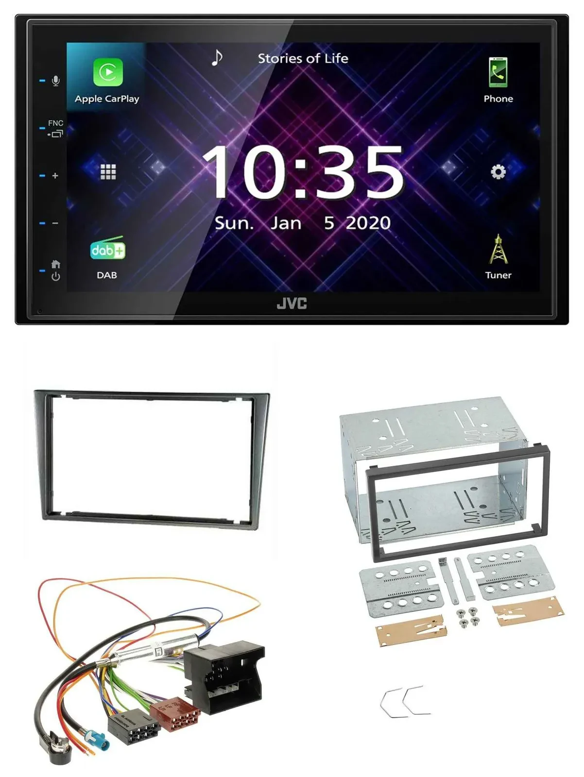 JVC DAB 2DIN MP3 Bluetooth USB Autoradio für Opel Corsa C Quadlock 2000-2006 alu