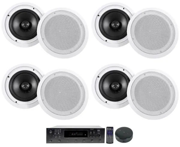 Technical Pro 6000w 6-Zone Home Bluetooth Amp+8) Ceiling Speakers+Wifi Receiver