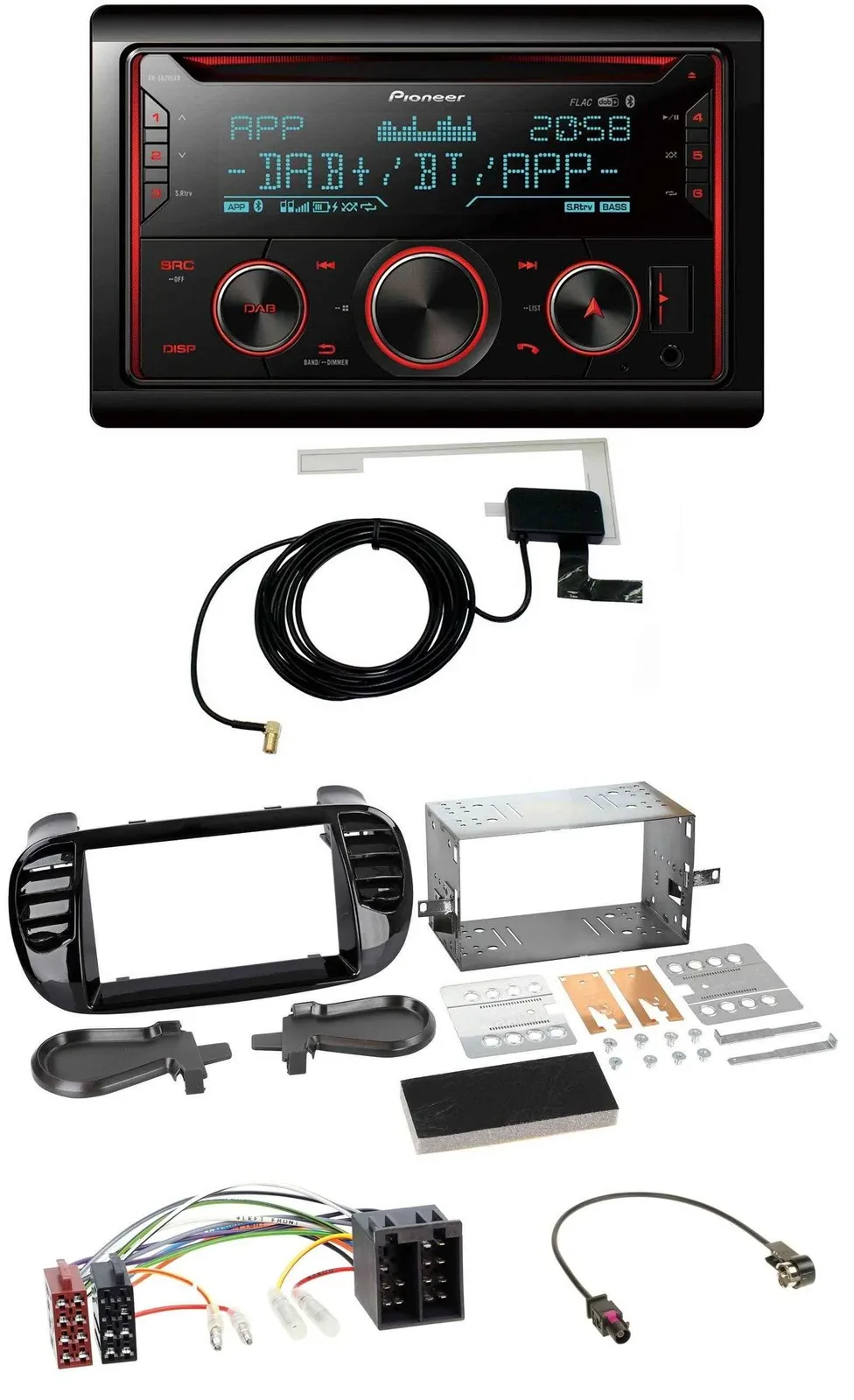 Автомагнитола Pioneer 2 DIN DAB USB CD Bluetooth MP3 для Fiat 500 (с 2012), ISO, черный