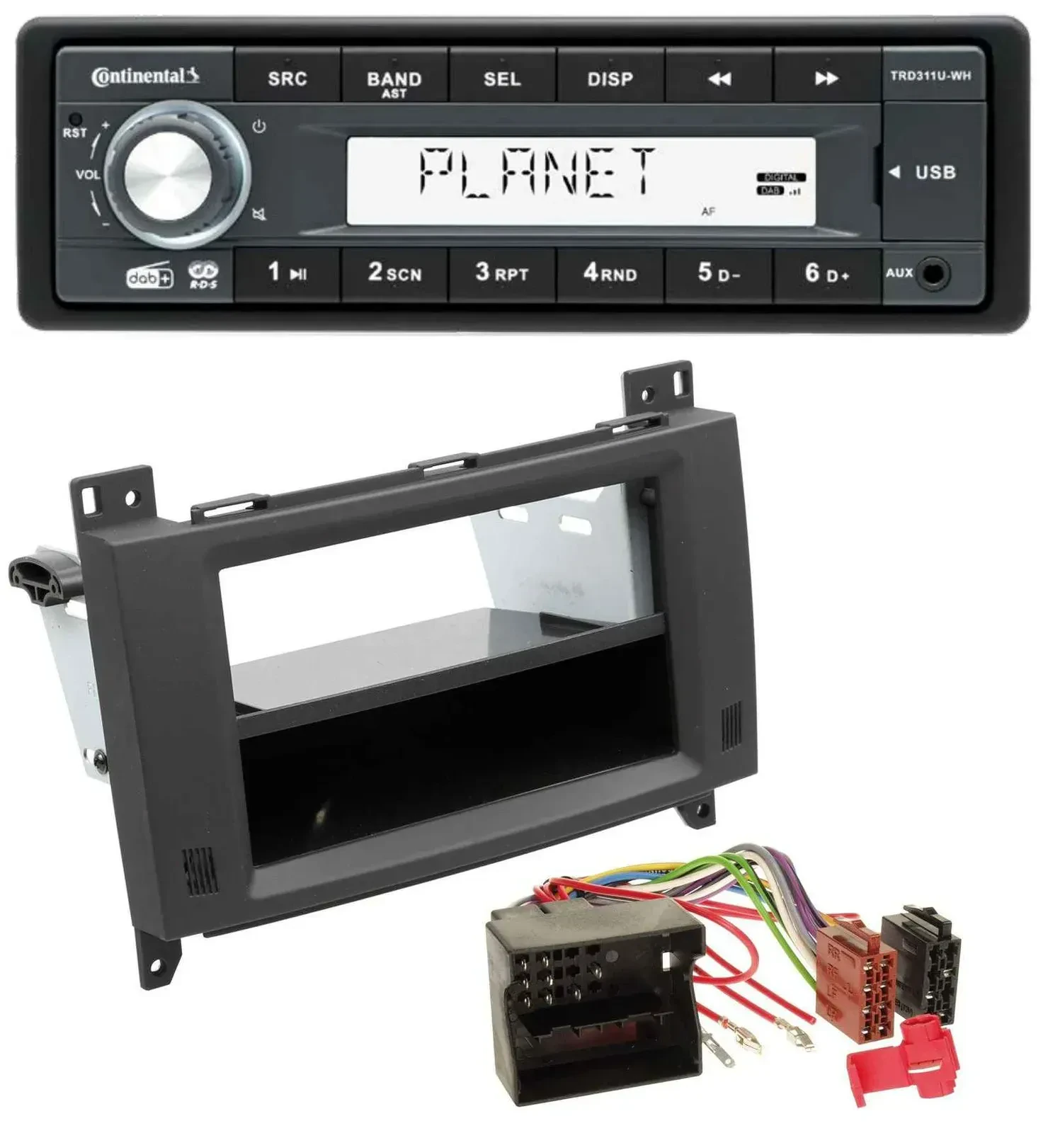 Автомагнитола для Mercedes A-/B-Class, Vito Continental 1-DIN, MP3, USB, AUX, DAB