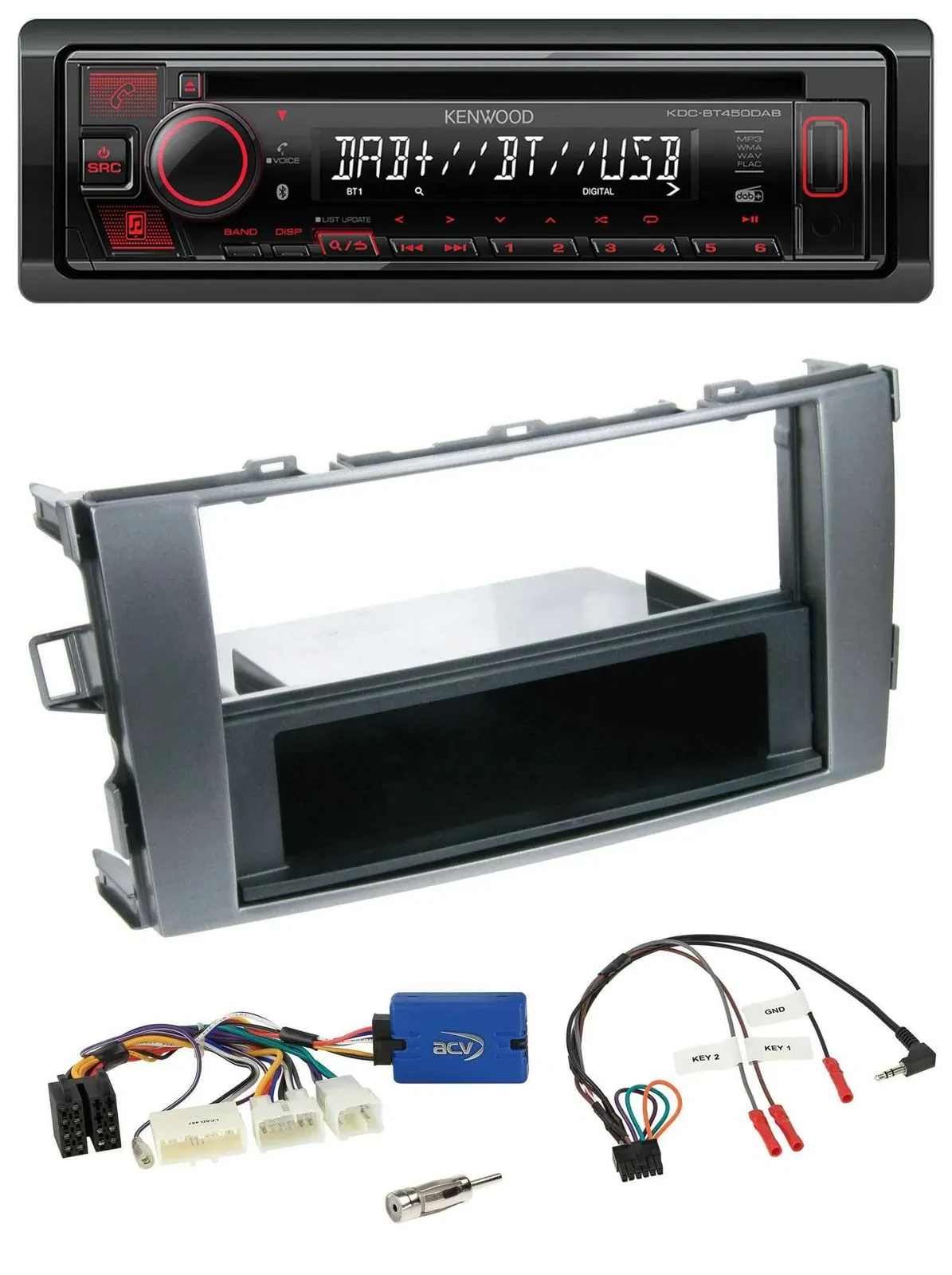 Kenwood Lenkrad CD USB Bluetooth DAB Autoradio für Toyota Auris 2011-2012 anthra
