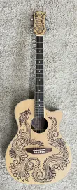 Luna HEN DRA SPR Henna Dragon Spruce &Mahogany Acoustic Electric Cutaway Guitar