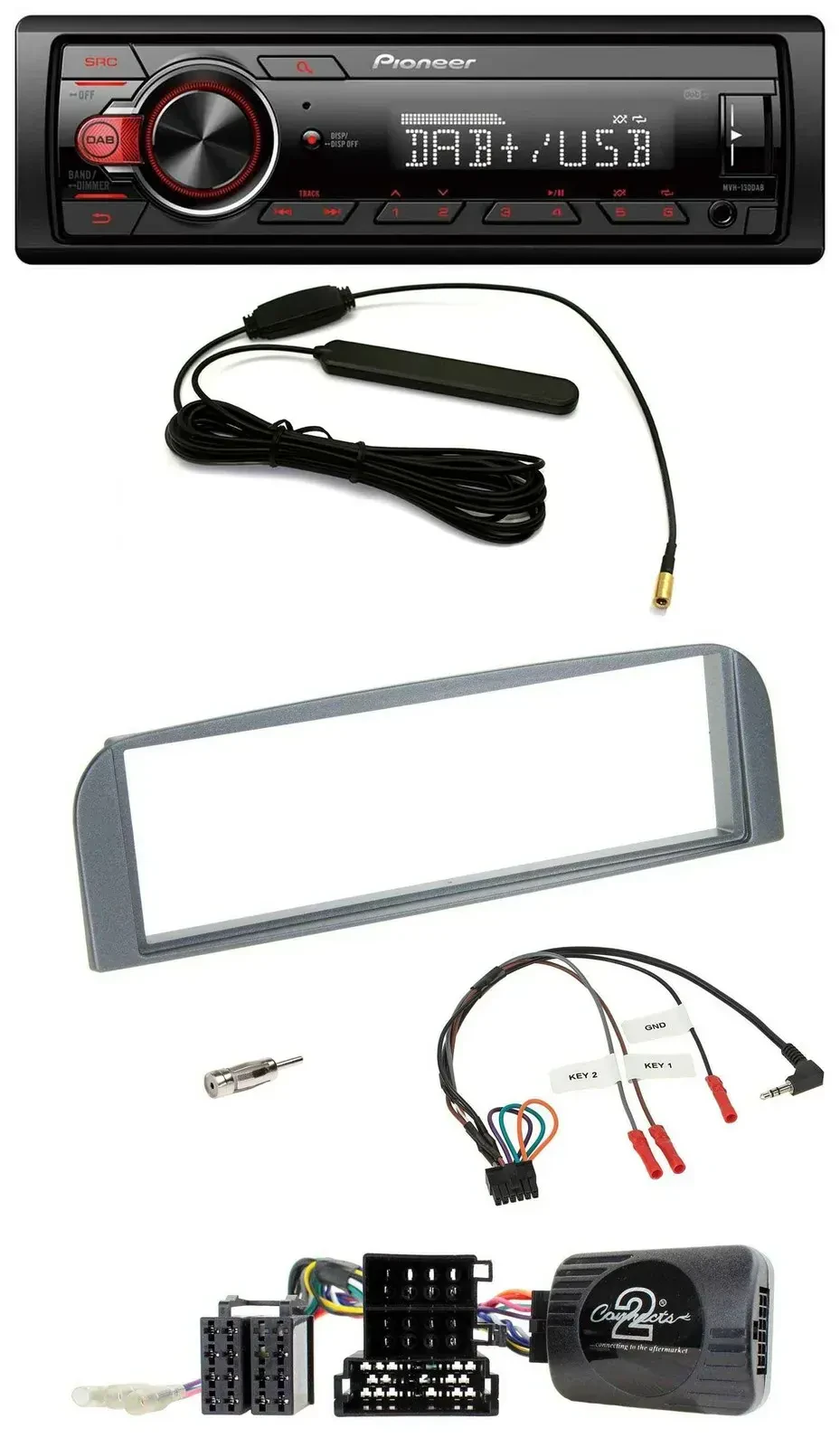 Автомагнитола Pioneer 1 DIN, DAB, MP3, USB, антрацит, совместима с управлением на руле, для Alfa Romeo 147/GT (2007–2010)