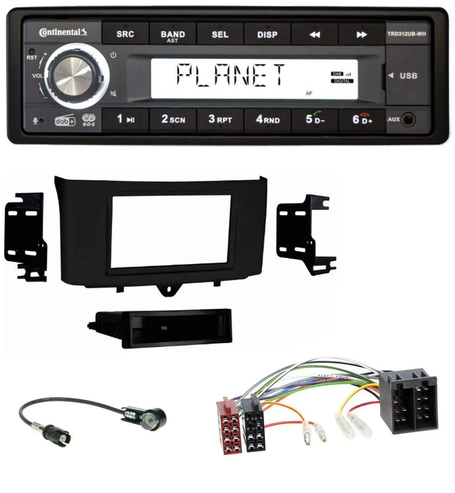 Автомагнитола Continental 1 DIN USB AUX DAB MP3 для Smart ForTwo (2010–2015)