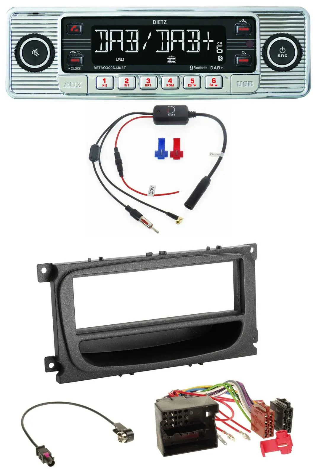Dietz DAB USB MP3 Bluetooth Autoradio für Ford Mondeo S-Max 07-14 Ablagefach sch