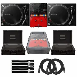 Pioneer PLX-500 DJ Battle Turntables w DJM-S5 Scratch Mixer & Black Cases