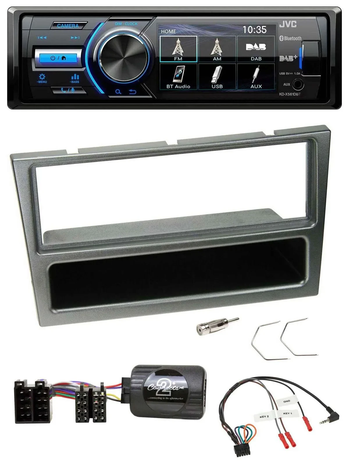 JVC Bluetooth Lenkrad USB DAB Autoradio für Opel Corsa C 00-04 aluminium